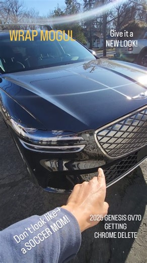 Wrap Mogul on Instagram: "Get a CHROME DELETE! Preowned 2025 Genesis GV70 Electrified is not looking cool enough for the owner so we are doing a CHROME DELETE. We take its shiny chrome trim and wrap it in Black Gloss vinyl wrap so it looks like the sport version of the same car. Most chrome deletes happen the same day... call us or fill out a quote with pictures for more in (link in bio). 732-374-9181 or 973-319-9889 #Genesis #gv70 #chromedelete #vinylwrap #WrapMogul"