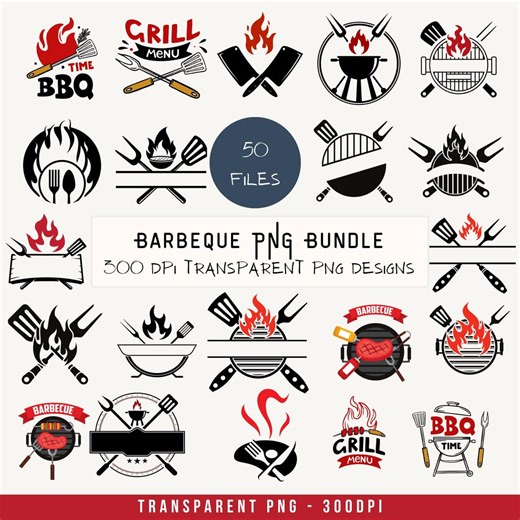 BBQ Grill PNG Bundle – Barbecue Monogram, Grill Tools & Fire Designs | Digital Download - Etsy