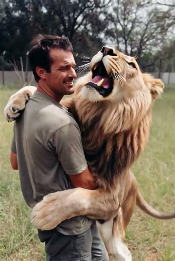 Unbelievable Bond: Man Gets a Giant Hug From a Lion! 🦁