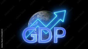 GDP Growth concept. domestic financial growth charts, global economy, national budgets, GDP, gross domestic product. Animation of GDP sign with up arrow graph and chart on transparent background. Stock Video