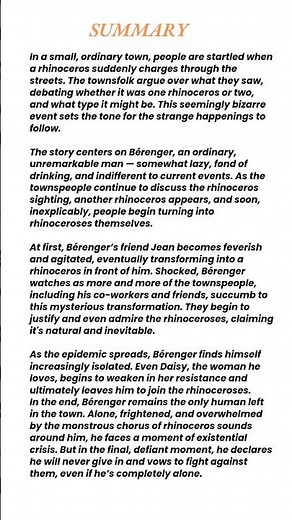 Rhinoceros by Eugène Ionesco Summary #Rhinoceros #summary