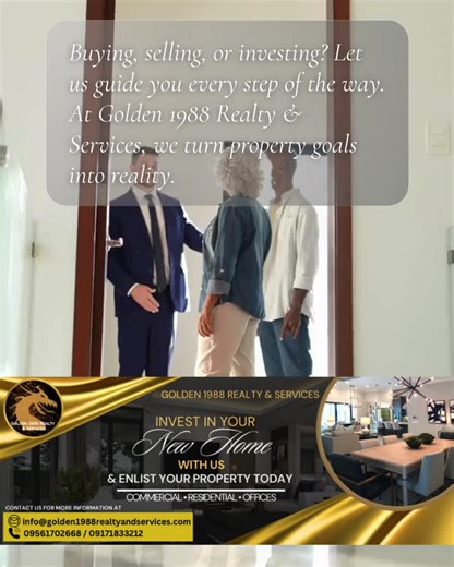 Thinking of buying, selling, or investing in property? 🤔 We know it can feel overwhelming—but that’s where we come in. At Golden 1988 Realty & Services, we guide you from start to finish and help turn your property goals into reality. 🏡✨ Let’s talk. https://linktr.ee/Golden1988RealtyandServices #RealEstateMadeEasy #Golden1988Realty #PropertyJourney #InvestWithConfidence #Golden1988 #RealEstatePH #PropertyGoals #TrustedBroker #HomeInvestment
