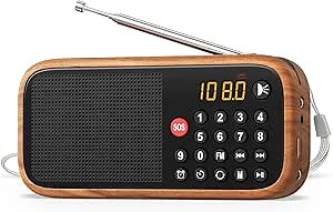 LEOTEC FM Radio with Bluetooth,Digital Radio,Portable Vintage Wood Table Alarm Clock,Best Reception,Type-C Charging, SOS/AUX/USB,Small Gifts