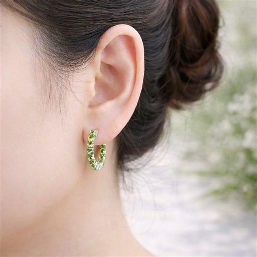 Peridot Huggie Hoop Earrings, Silver Earrings Rhodium Plated Green Gemstone Hoops, Peridot Clip Jewelry for Women, Mother Daughter Wife Gift - Etsy