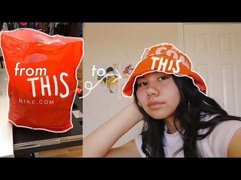 making a bucket hat out of a plastic bag