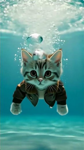 Kitten Dives Underwater in Pool 🐱💦 Enjoying Dynamic Movement! #SwimmingKitten #ViralKitten #cat