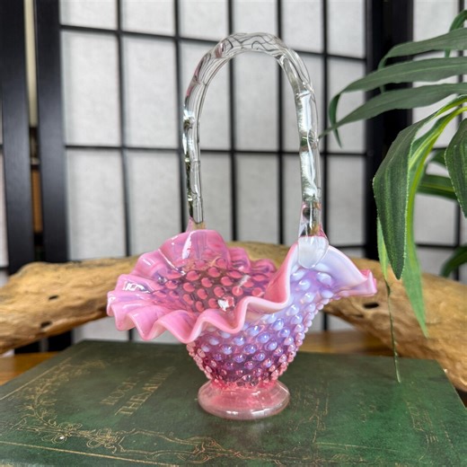 Fenton Glass Cranberry Opalescent Hobnail Glass Basket Pink Ombre - Etsy