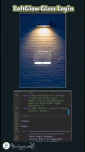 LoftGlow Glass Login ✨ | Genie UI Library | UI Component