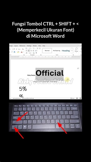 Function of CTRL + SHIFT + Less Than Sign (Decrease Font Size) in Microsoft Word