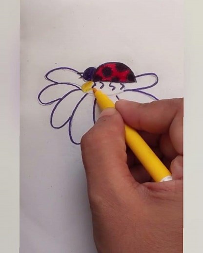 Easy Ladybug Drawing | Oil Pastel Flower Tutorial | Beginner Art Lesson Step-by-Step Tutorial#shorts
