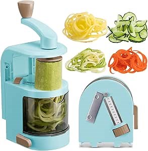 Vegetable Spiralizer 4in1 Rotating Blade Veggie Spiralizer Zucchini Noodle Maker with Strong Suction Cup Spiral Vegetable Cutter Slicer
