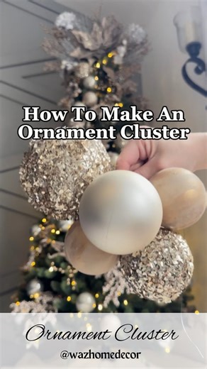 Here’s how to make an Ornament Cluster! Steps below ⬇️ Comment LINK for products and steps!! Save and share for later! Ornament clusters are the way to FILL SPACE and give a beautiful visual appeal!! Change it up with ornaments of different sizes, colors, and textures! I tried this a few times and the ornaments were loose and moving around but I have some tips to eliminate that below ⬇️ ✨Start with an 18 inch piece of floral wire. ✨Place first ornament in the middle and twist wire to secure from