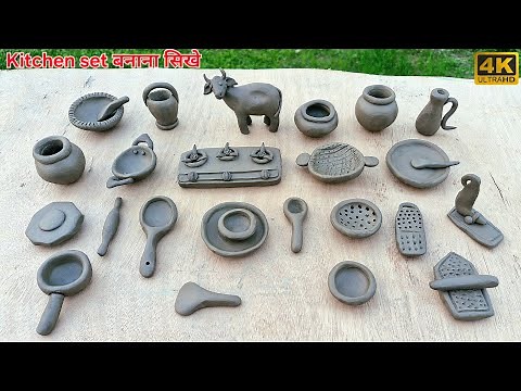 ☕️How to make miniature polymer kitchen set mitti🍽 kitchen set with clay/handmade new design kitchen