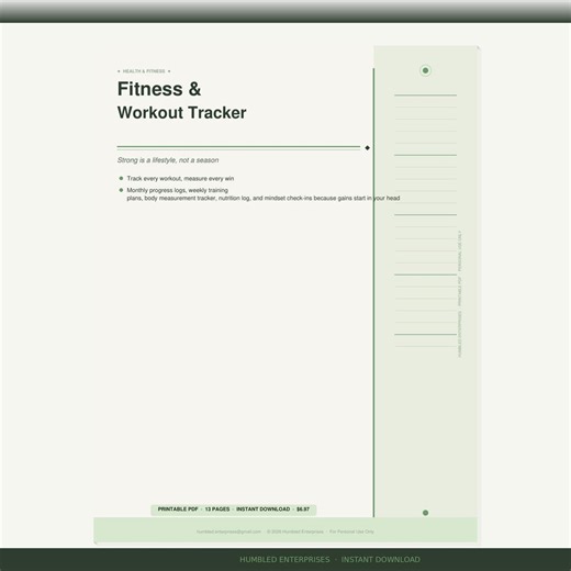 Fitness Workout Tracker Printable PDF | Monthly Progress, Nutrition Log (digital Download) - Etsy