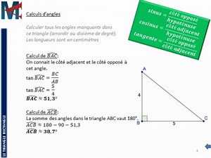 3ème - LE TRIANGLE RECTANGLE - Trigonométrie, Calcul d'angles