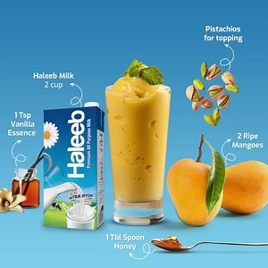 38K views · 117 reactions | Method Step 1: Chop the mangos into small pieces Step 2: In a blender, add the mango pieces, honey, vanilla essence and Haleeb Milk. Blend till smooth Step 3: Top the Mango Shake with pistachios Enjoy! #Haleeb #HumariChoiceHaleeb | Haleeb | Facebook