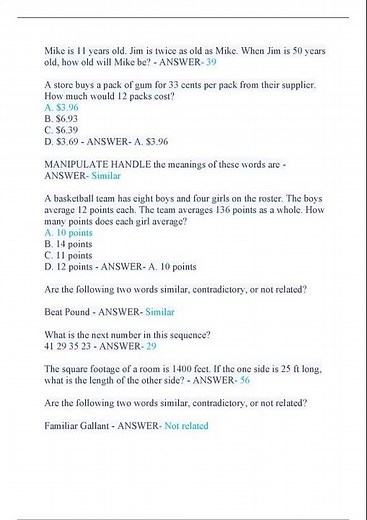 WONDERLIC TEST NEWEST 2024/2025 ACTUAL TEST 180 QUESTIONS AND CORRECT DETAILED ANSWERS WITH RATIONAL