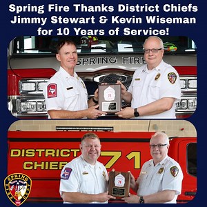 11K views · 219 reactions | Join us in thanking Spring Fire District Chiefs Jimmy Stewart and Kevin Wiseman for 10 years of service. Our department and community is blessed to have these experienced fire service professionals as shift and incident commanders. #firefighters #springtx | Spring Fire Department | Facebook