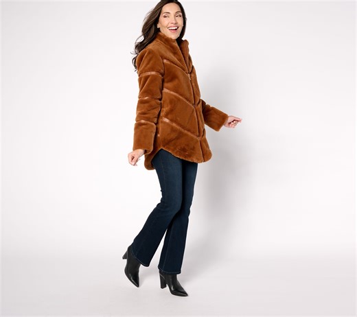 Dennis Basso Faux Fur Coat with Combo Pelting Details - QVC.com