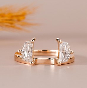 Cadillac Cut Diamond Wrap Wedding Ring Enhancer Solitaire Gold Ring, Lab Grown Diamond Two Stone Ring, Guard Stacking Band, Matching Ring - Etsy