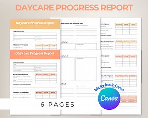 Daycare Progress Report for Toddlers & Preschoolers (Ages 1-5) | Editable Canva
