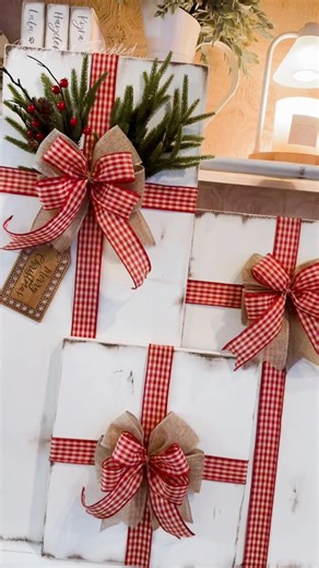 1M views · 12K reactions | These wooden gifts have become a favorite of mine this year! I love the classic red and white Christmas colors with the touch of greenery殺 | Barefoot & Freckled, LLC | Facebook