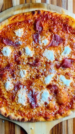 Delicious Home Oven Baked New York Style Prosciutto and Ricotta Red Pizza Recipe
