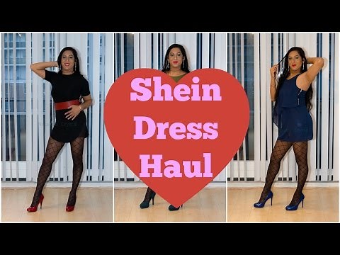 Crossdresser - Shein dresses haul - black, blue and green with tights and heels | NatCrys
