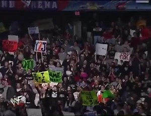 On March 26, 2001 the last WCW Monday Night Nitro aired on TNT from the Boardwalk Beach Resort in Panama City Beach, Florida. At the same time, WWF Raw is War aired live on the USA Network from the Gund Arena in Cleveland, Ohio. In the middle of the show, a simulcast was held with WCW Monday Nitro with Vince McMahon announcing that he had bought out the competition, but with a surprise appearance by Vince's son Shane McMahon on Nitro that night announcing he was the new owner, beginning the Inva