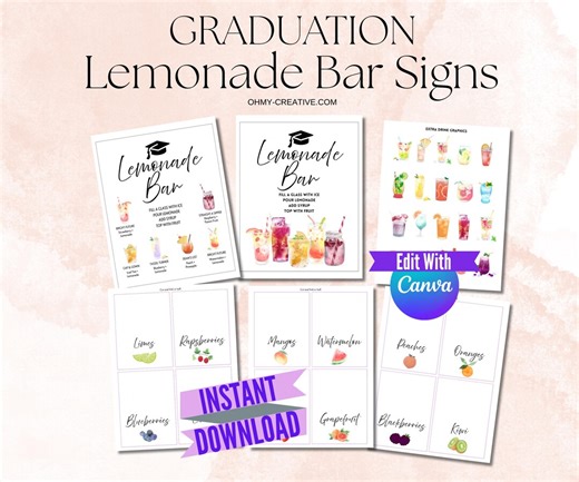 Graduation Party Lemonade Bar Signs Bundle Editable Grad Table Signs Graduation Sign Template Printable Custom Grad Party Download - Etsy