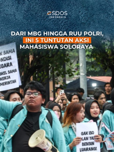 Ratusan mahasiswa yang tergabung dalam Aliansi BEM Soloraya menggelar aksi demonstrasi di depan DPRD Solo, Jumat (12/6/2026). Dalam aksi tersebut, mereka menyampaikan lima tuntutan kepada pemerintah. 1️⃣ Menghentikan sementara Program Makan Bergizi Gratis (MBG) yang dinilai membebani APBN di tengah kondisi ekonomi saat ini. 2️⃣ Mendesak pemerintah segera mengambil langkah untuk mengatasi pelemahan rupiah dan menjaga daya beli masyarakat. 3️⃣ Membatalkan RUU Polri yang dinilai berpotensi menganca
