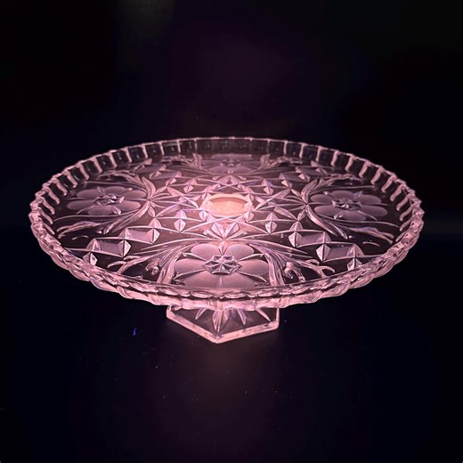 Vintage Clear Crystal 11-inch Footed Cake Stand: Selenium Glow, Etched Floral / Heavy Cut, Pedestal Dessert Plate - Etsy