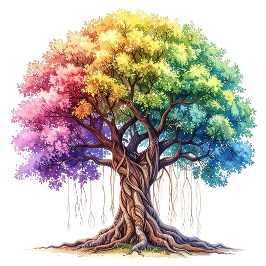 12 Colorful Banyan Tree of Life Clipart PNG - Watercolor Style (digital Download - Commercial Use) - Etsy