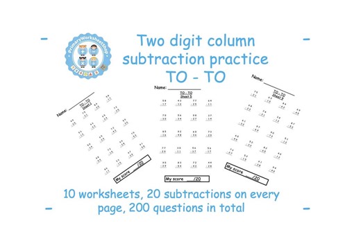 Two Digit Column Subtraction Worksheets | 10 Practice Sheets (PDF Download) | Grade 2 (US) | Year 2 (UK) - Etsy