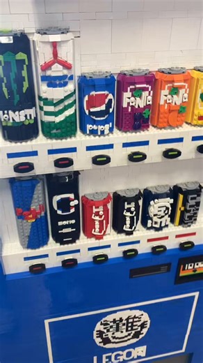 Lego vending machine with life size Lego cans