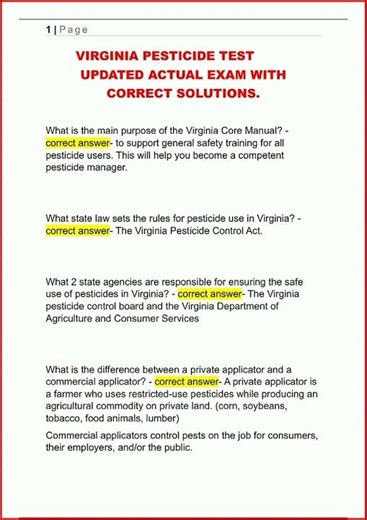 Virginia Pesticide Test Updated Actual Exam With Correct Sol video