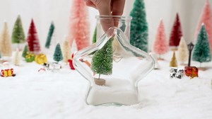 19PCS Mini Christmas Trees - Artificial Christmas Tree Bottle Brush Trees with Christmas Figurines, Small Christmas Tree with Wood Base for Christmas Decor Table Craft (Pink, White)