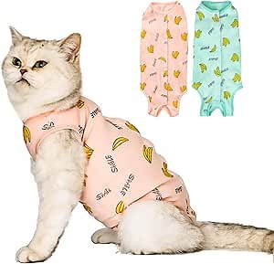 2 Pack Cat Recovery Suit - Breathable Cat Surgery Recovery Suit Female, Cat Onesie for Cats After Surgery, Cat Spay Recovery Suit Female Abdominal Wounds - Pink/Green(M)