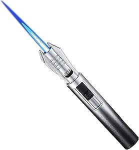Torch Lighter - Windproof Jet Flame Refillable Butane Lighter with Adjustable Flame, Lightsaber Design, Visible Window, for Kitchen, Outdoor(Gas Not Include) (Black & White)