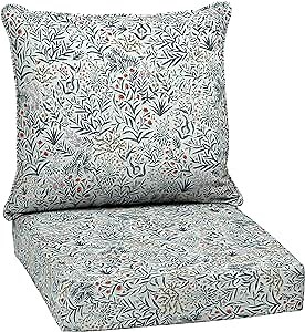 Arden Outdoor Deep Seat Cushion Set, 24 in x 24 in, Weather-Proof, Rain-Proof, Fade Resistant Patio Cushion for Chair, Sofa, and Couch Pistachio Botanical