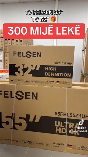 🤩Super Oferta🤩 Set TV 55" Felsen 55FEL55Z1HD Led 4K Ultra HD Smart Android Frameless TV 32" Felsen 32FEL32Z1HD Smart Android Bli tani: https://bit.ly/4qxf3RA #fyp #goviral #funny #tv #felsen #foryoupage | SuperMart Albania