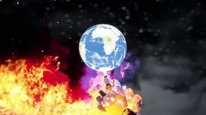 spinning earth globe on robot finger like basket ball player. A.i. take care about planet or its destroying earth with stars in background. Camera rotate arround futuristic hand