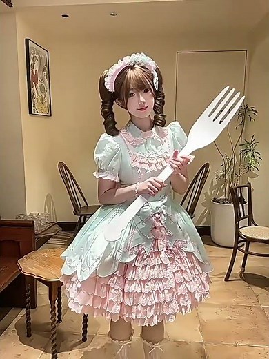 🌹 Pink/Green [Honeydew Melon Parfait] Short Sleeves Sweet Lolita Dress