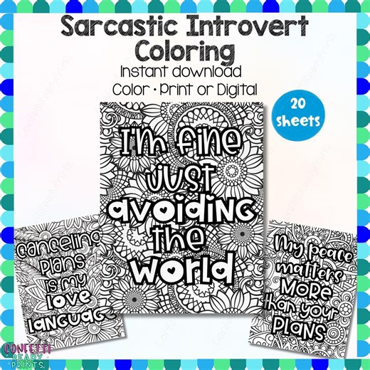Introvert Coloring Pages | Sarcastic Quotes Coloring Book | Snarky Mandala Designs | Printable Stress Relief Pack - Etsy