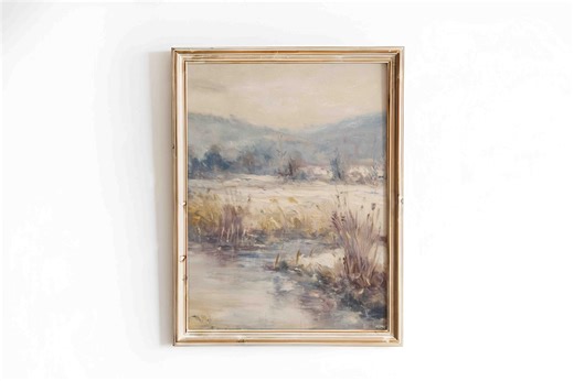Digital Download: Oil Painting of Winter Landscape With Reeds in Soft Tones - Etsy Australia