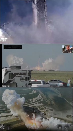 SpaceX Starship Flight 12: Lift-Off: Three Simultaneous Views #spaceflight #rocketlaunch
