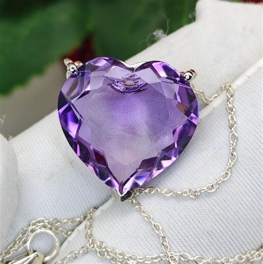 Natural Amethyst Heart Pendant Necklace | 925 Sterling Silver | Brazilian Gemstone Jewelry | February Birthstone Gift for Women. - Etsy