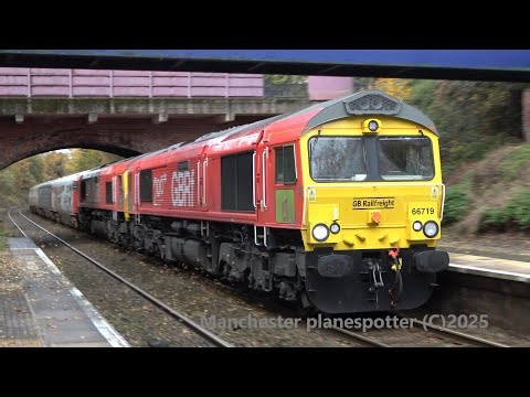 Rail 200 Train With GBRF 66719+66710 On 3Z42 Is Seen Passing At Brinnington Station On 08/11/2025