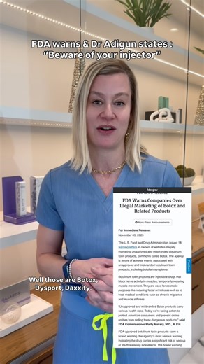 The FDA warns: not all “Botox” is created equal. 🚫 Some companies are illegally marketing unapproved injectables. Dr. Adigun explains why this matters and how to protect yourself when choosing a provider. Click the link in our story to read the full article! #askadermatologist #drchrisadigun #teamdlc #dlc #dermatology #dradigun #dermatologist #askdradigun #cosmeticdermatology #fdawarning | Dermatology & Laser Center of Chapel Hill