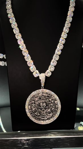 Moissanite Clustered Tennis Chain paired with a Big Moissanite Aztec Calendar Pendant 💎🔥 Available at HuertaJewelry.com 👀 • • • • • • • • • • • • • • • #huertajewelry #huertadrip #huerta #icedoutjewelry #icedout #icedoutchain #explorepage #explore #azteccalendar #aztec